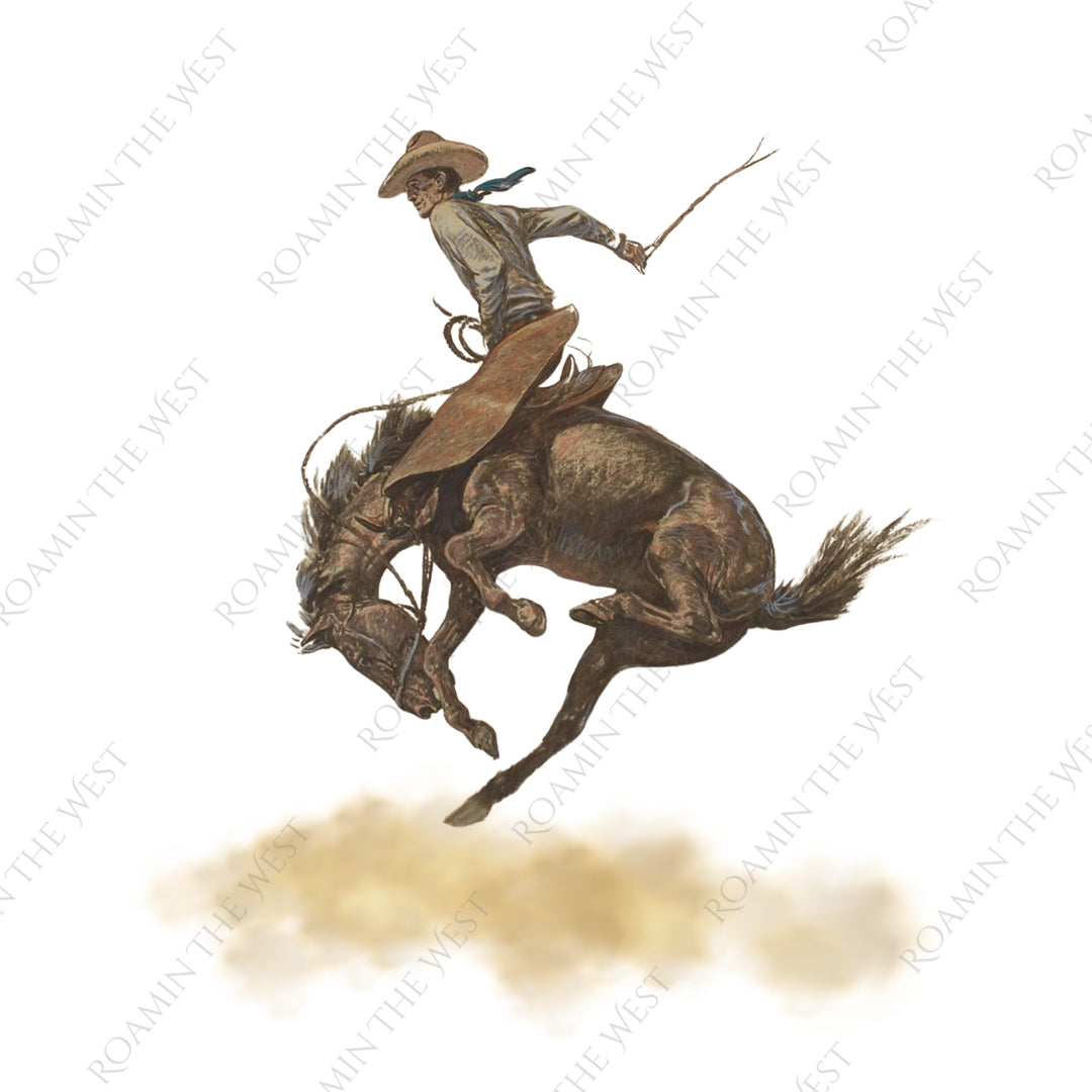 cowboy on horse bucking it out image file for western upholstery