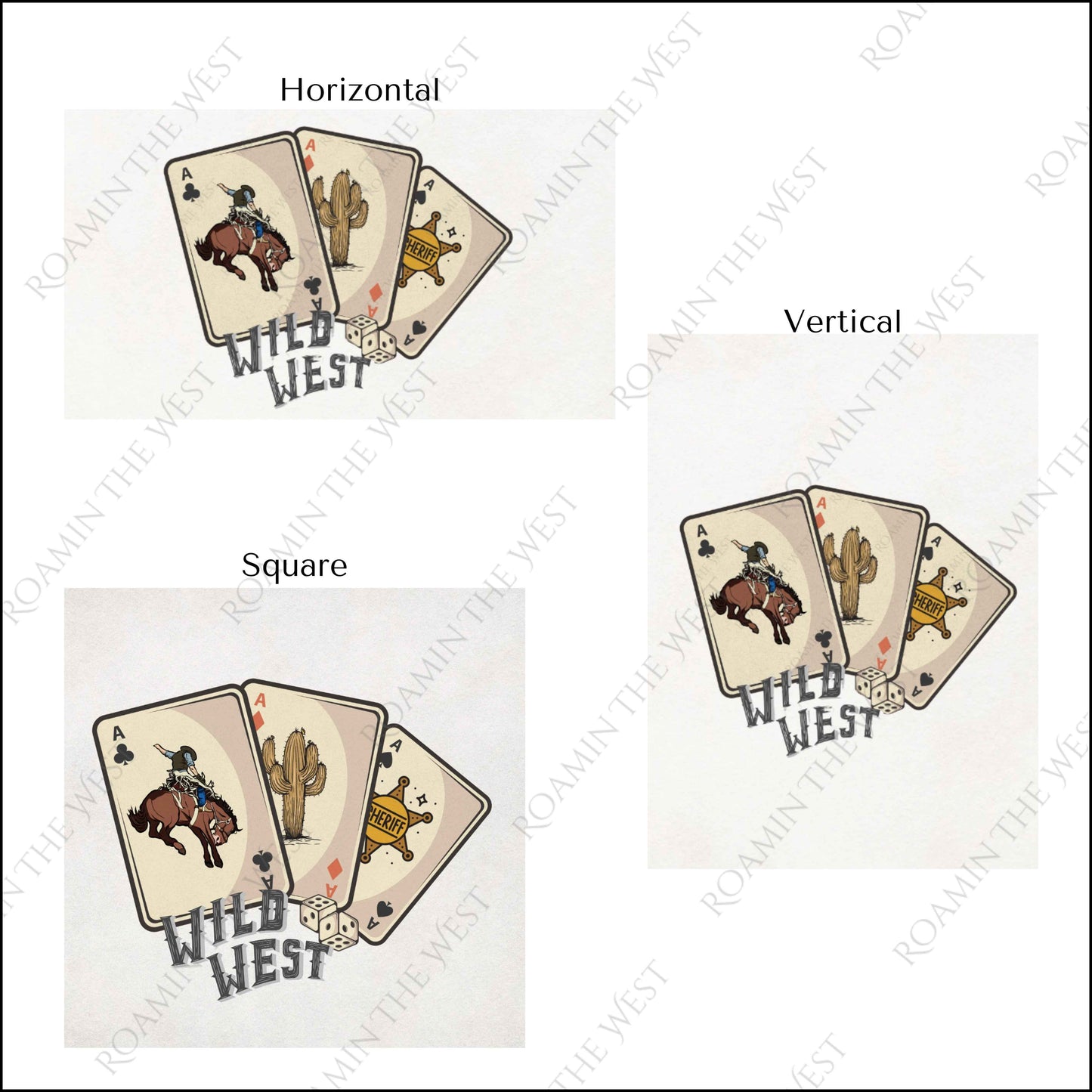 Playing Card #3 wild west image file for western upholstery showing aspect ratios