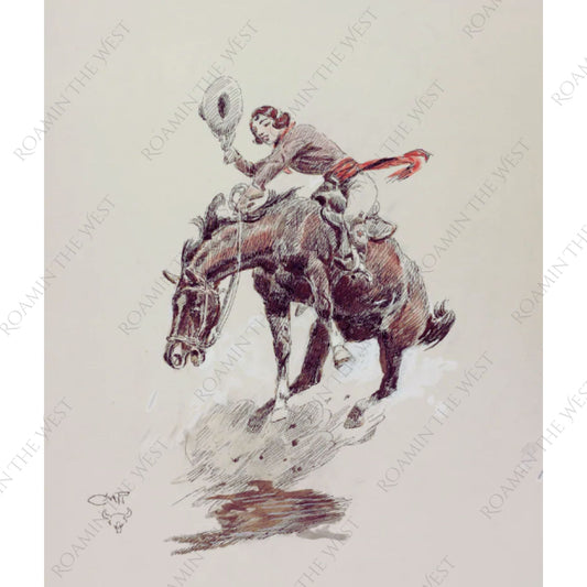Bucking Horse and Cowgirl by Charles Marion Russell