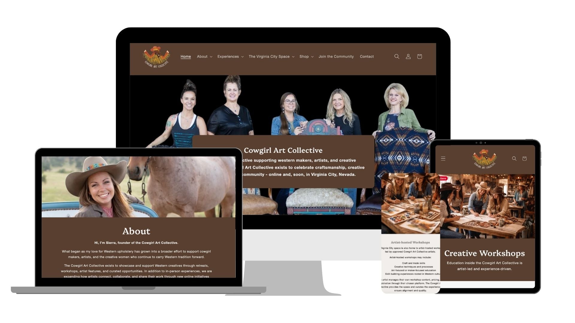 Cowgirl Art Collective website displayed on multiple devices