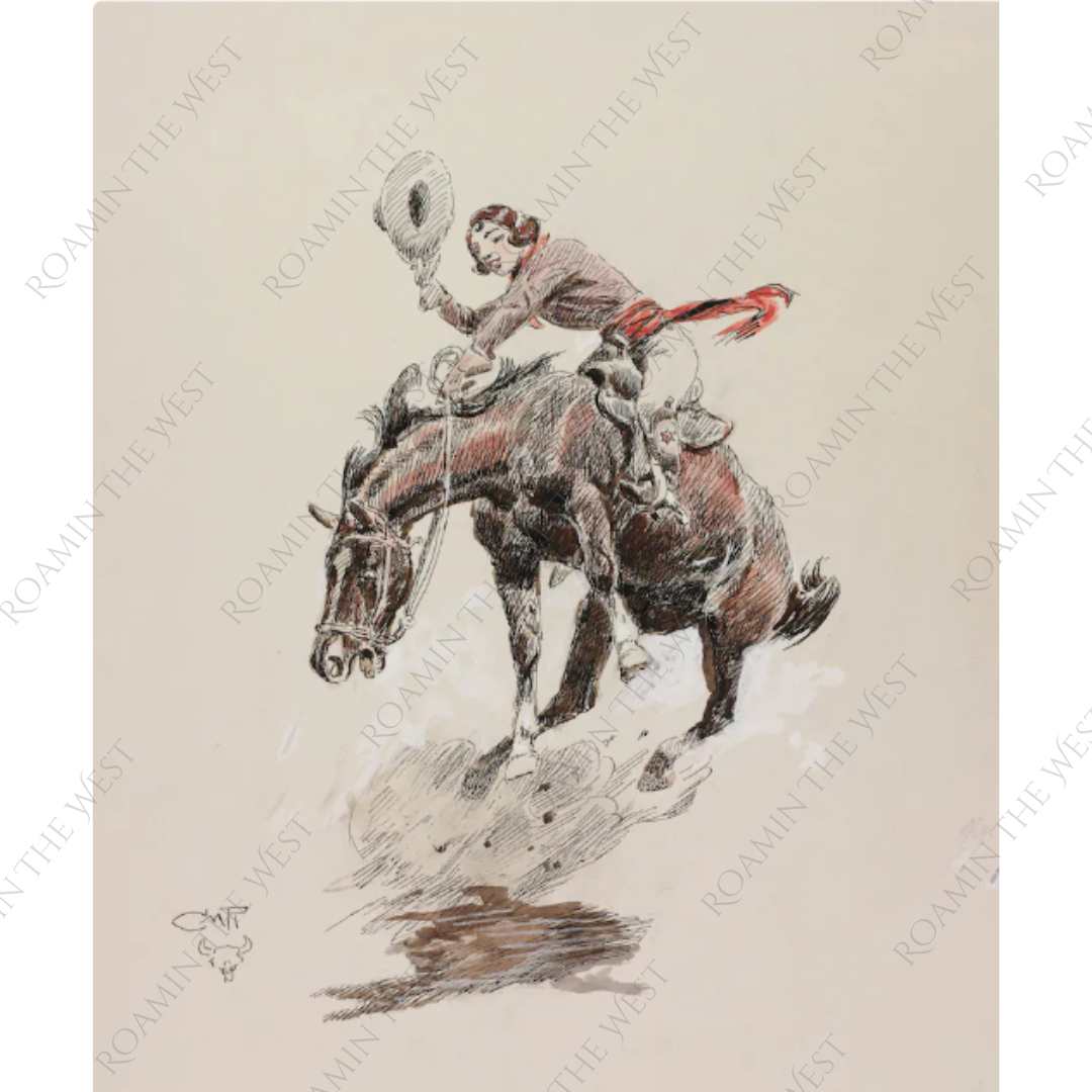 Cowgirl bucking western image for western printing