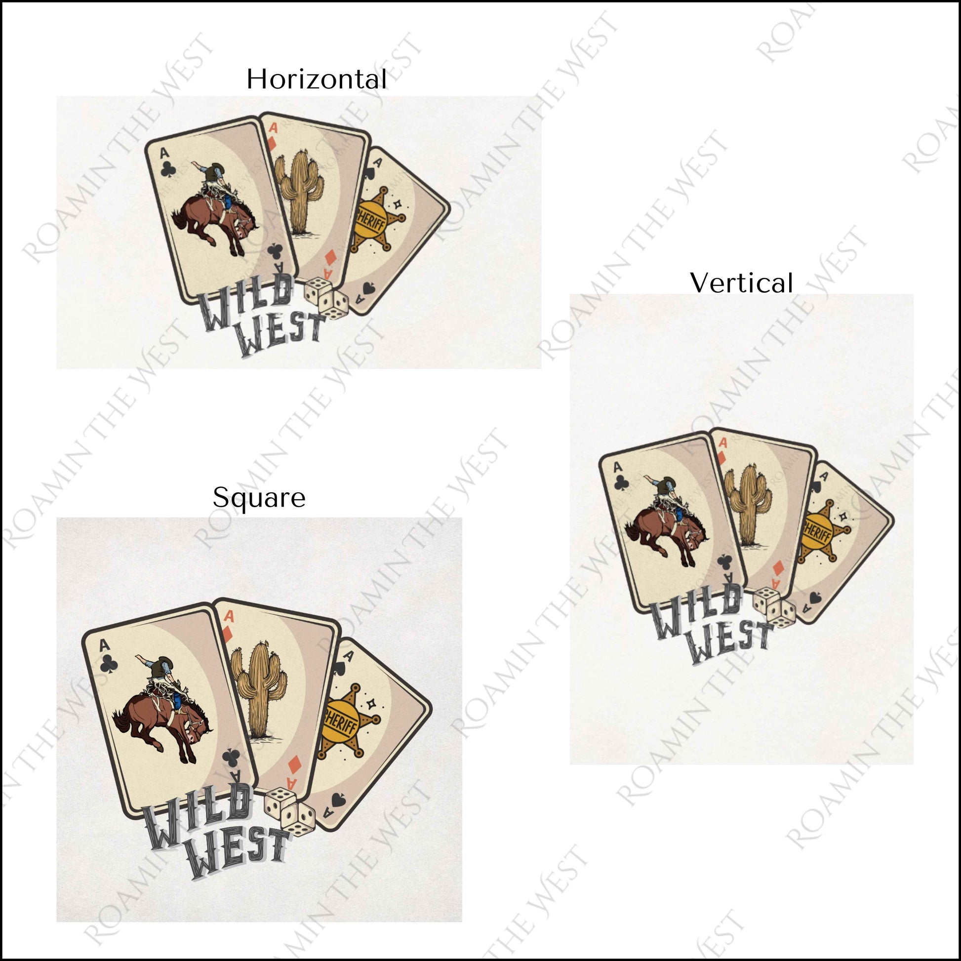 Playing Card #3 wild west image file for western upholstery showing aspect ratios
