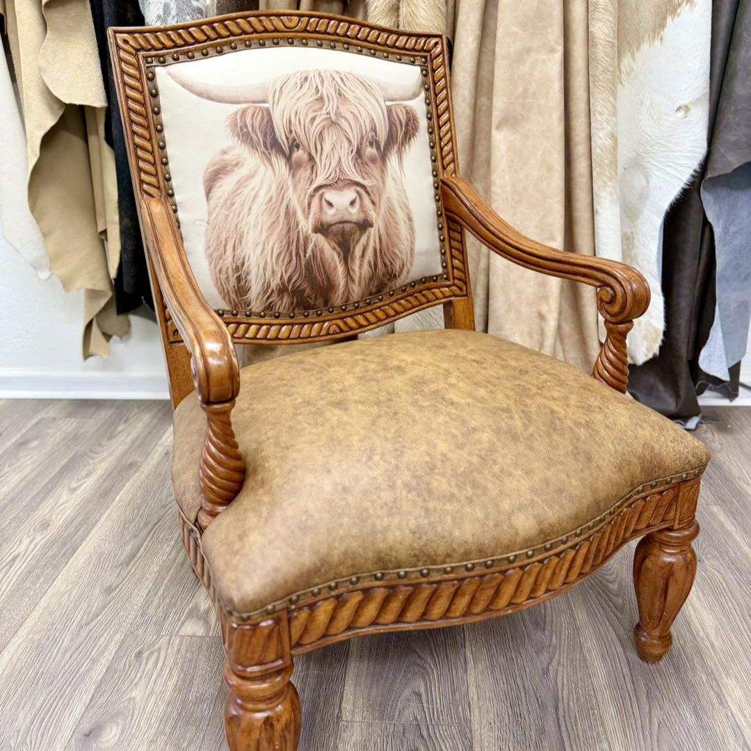 Tara completed chair using printed leather panel