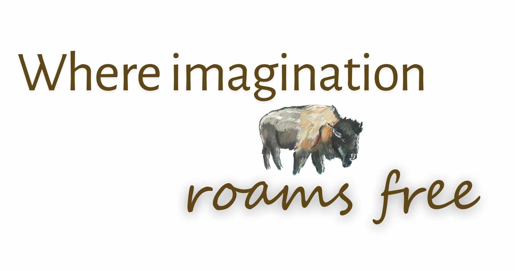 Logo with a bison and text 'Where imagination roams free' on a white background
