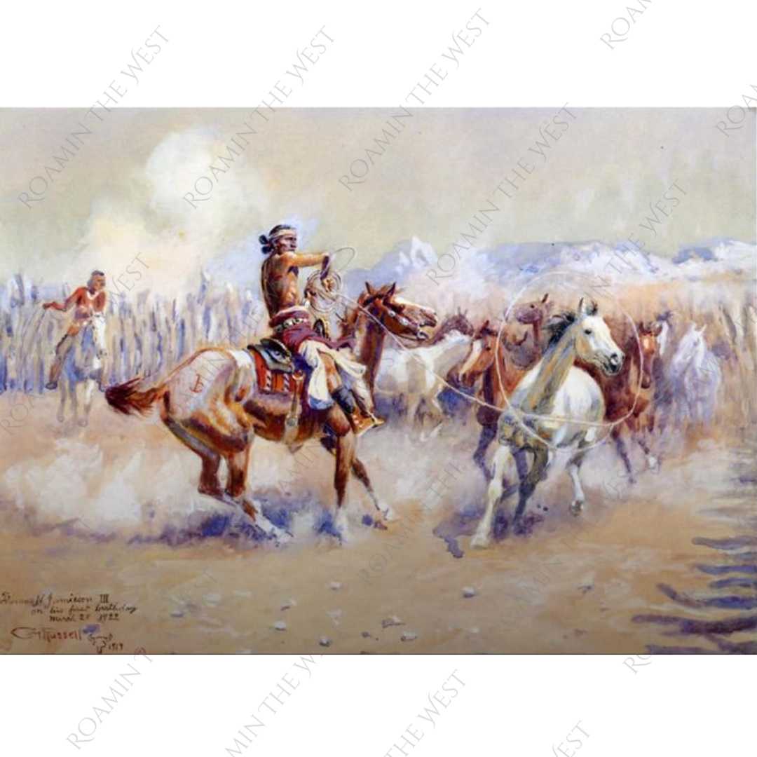 Wild horse hunters western image for printing