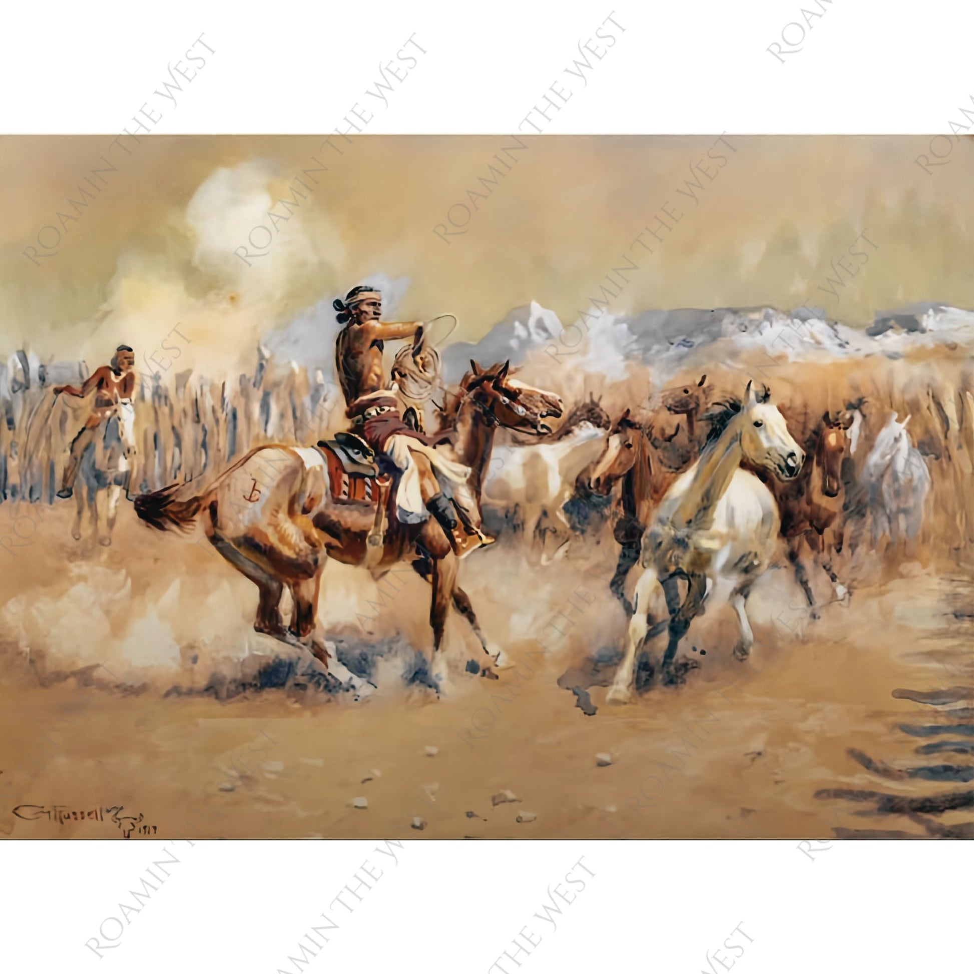 navajo wild horse hunters painting by charles marion russell
