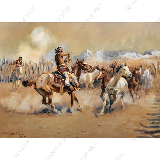navajo wild horse hunters painting by charles marion russell