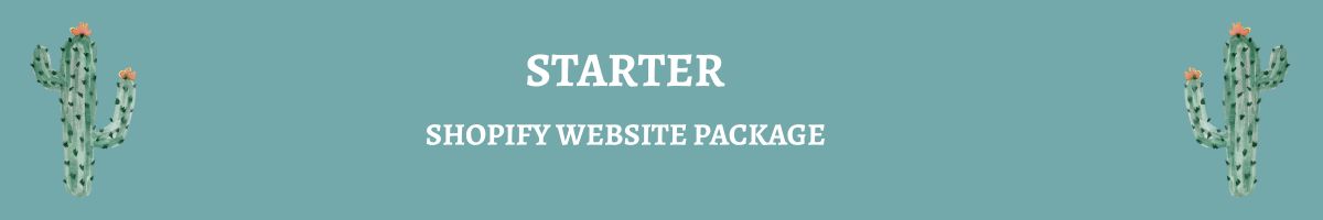 Teal banner with cacti and text 'Starter Shopify Website Package' on a teal background