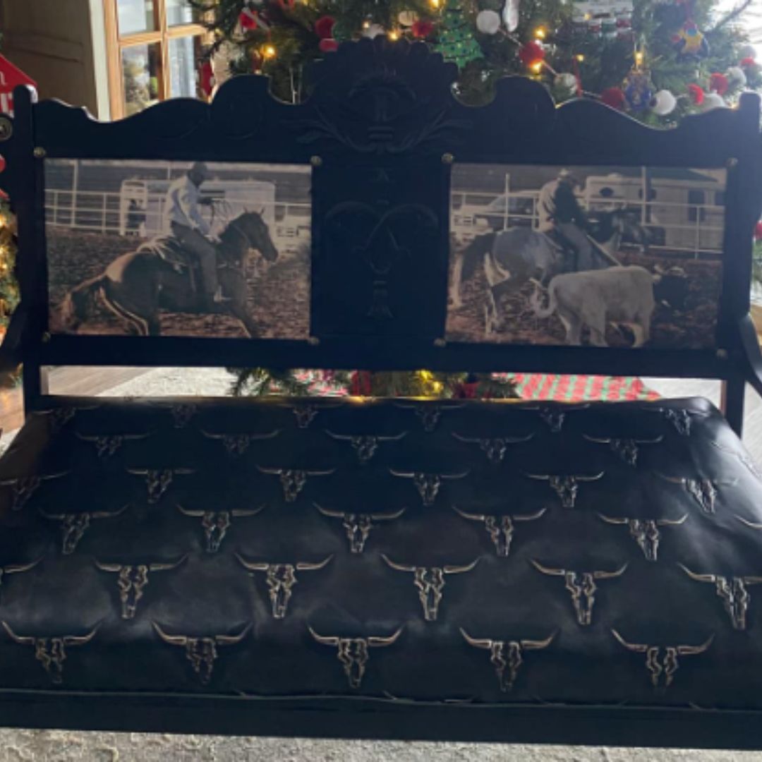 wendys review showing upholstered chair with old photo prints on the chair backs